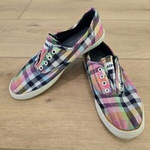 Y2K AIRWALK Canvas Sneakers Multicolor Pink Plaid Shoes Women's 6 Casual Flats